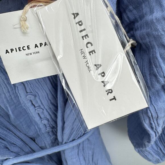 Apiece‎ Apart Bene Dress Blue Cotton Crepe Muslin Ruffle Balloon Sleeves Size 10 - Picture 7 of 9